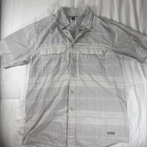 The North Face Vapor Wick SS Button Down Shirt Men's Small Gray Plaid Hike Fish